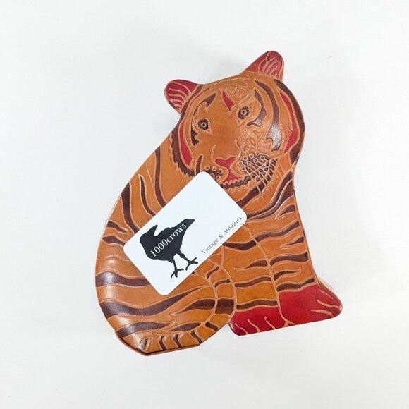 Leather Tiger coin bank, wild animal jungle nursery decor - Picture 7 of 9